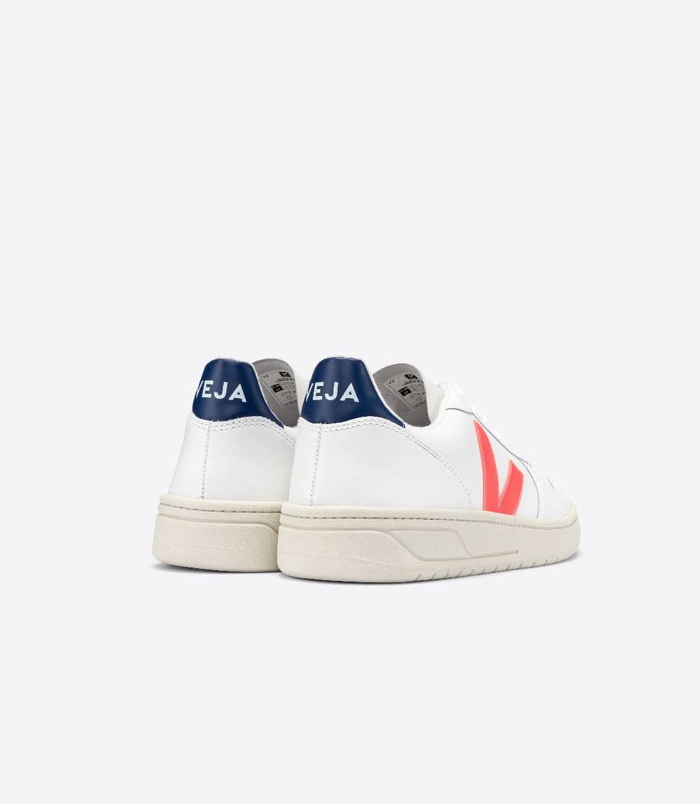 Veja Trainers Mens White/Orange - V-10 Leather - ZGNR-31975